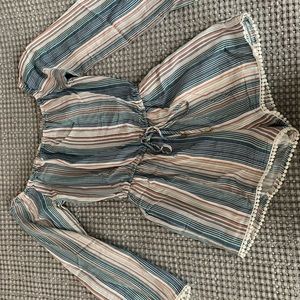 Striped lace trim romper